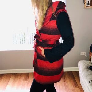 bar III Red Black Hood Wool Coat